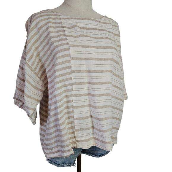 J. Jill Tops - J.Jill Linen Stripe Boxy Blouse S Petite Beige Ivory Half Sleeve Top
